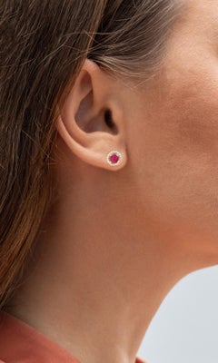 Natural Ruby Stud Earrings With Diamonds 0.68 Carats 14K Yellow Gold