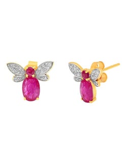 Natural Ruby Stud Gold Earrings in 14K