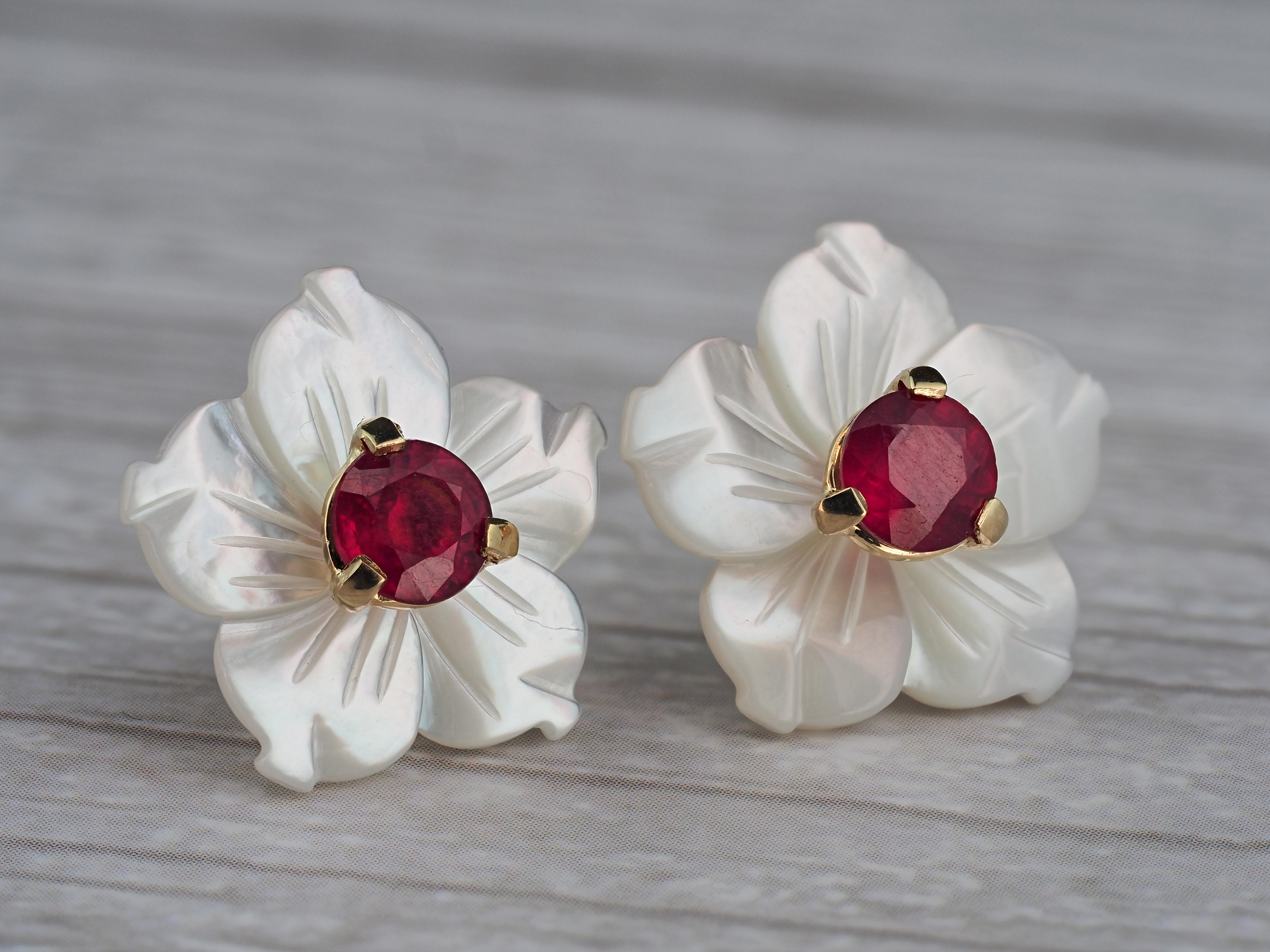 Women's Natural ruby studs. 