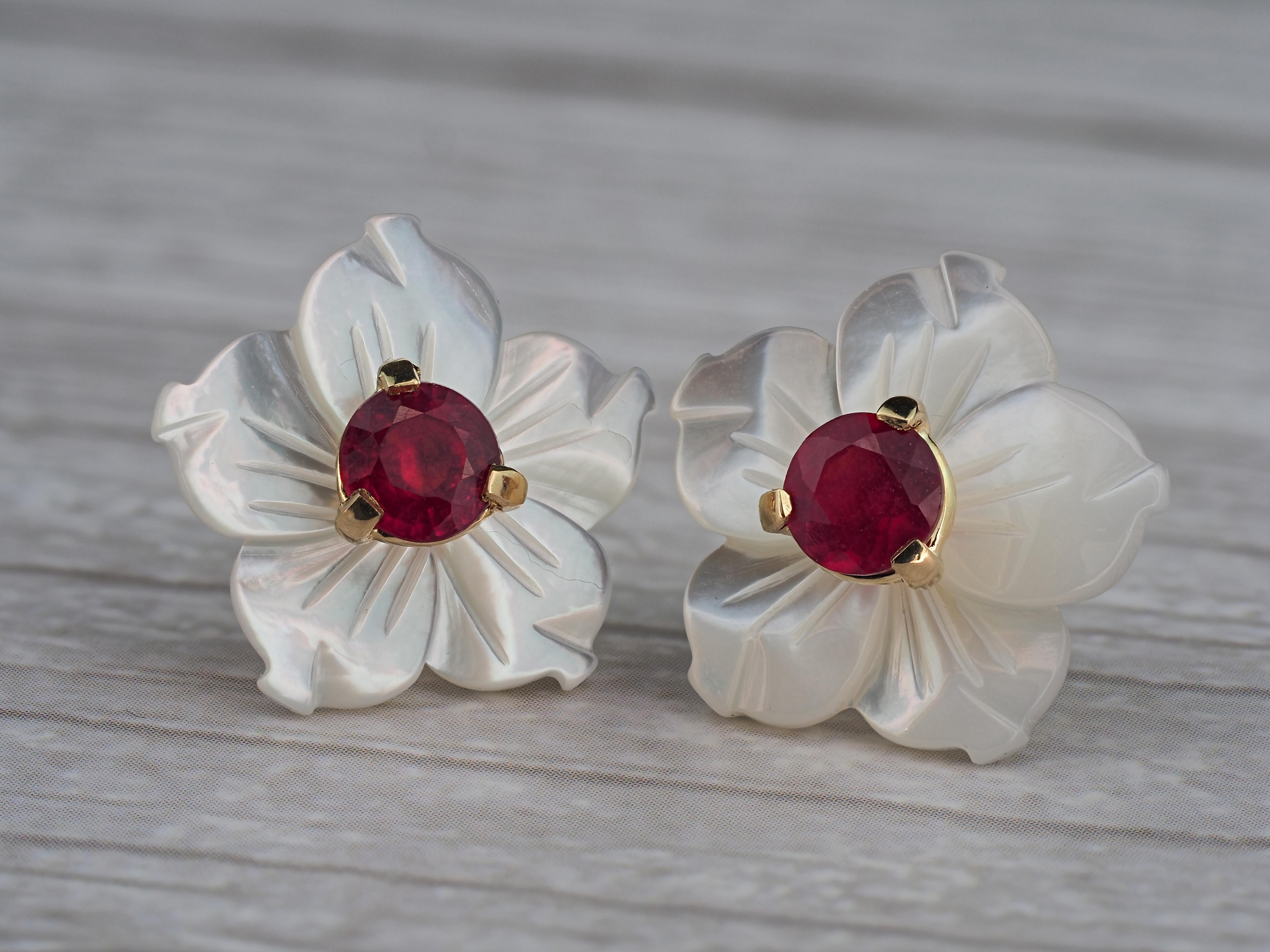 Natural ruby studs.  1