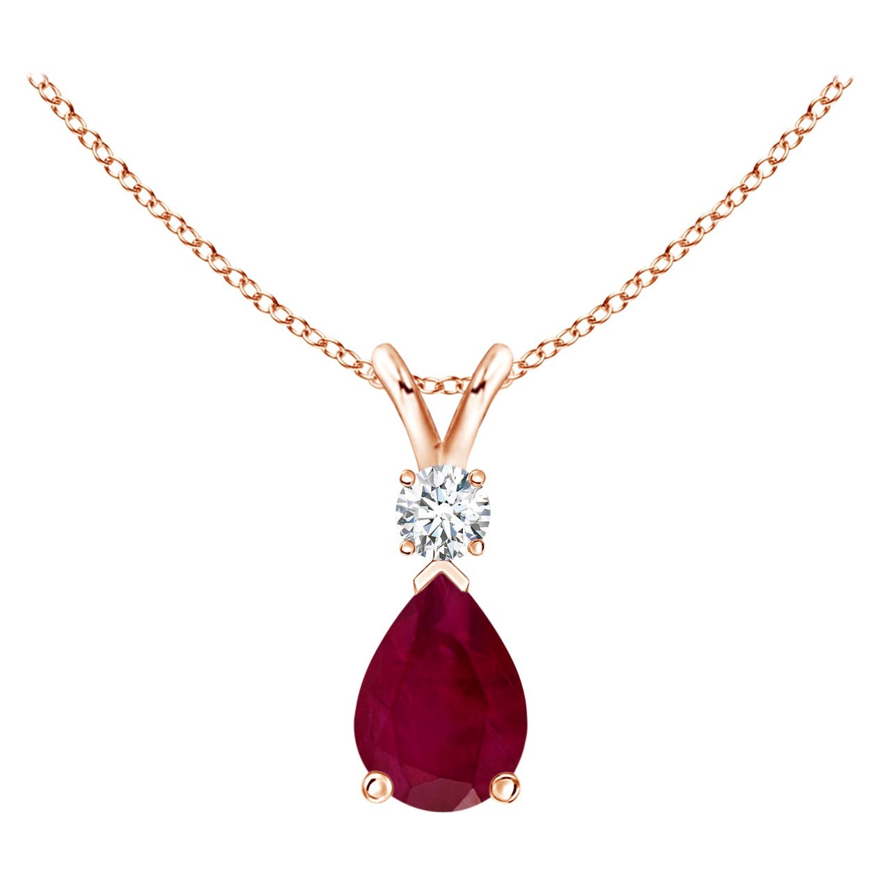 Natural Ruby Teardrop Pendant with Diamond in 14K Rose Gold For Sale