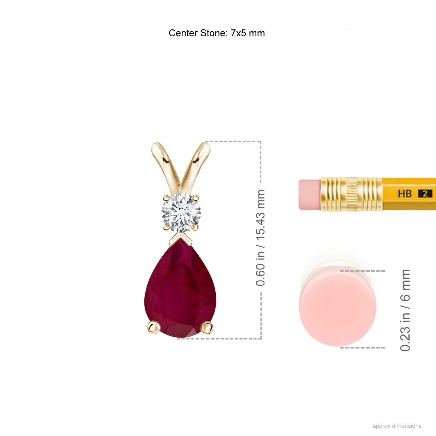 Taille poire Pendentif en or jaune 14 carats en forme de goutte de rubis naturel avec diamant en vente