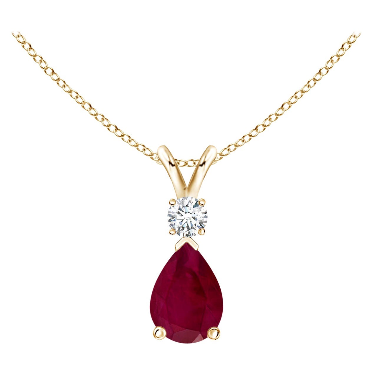 Pendentif en or jaune 14 carats en forme de goutte de rubis naturel avec diamant