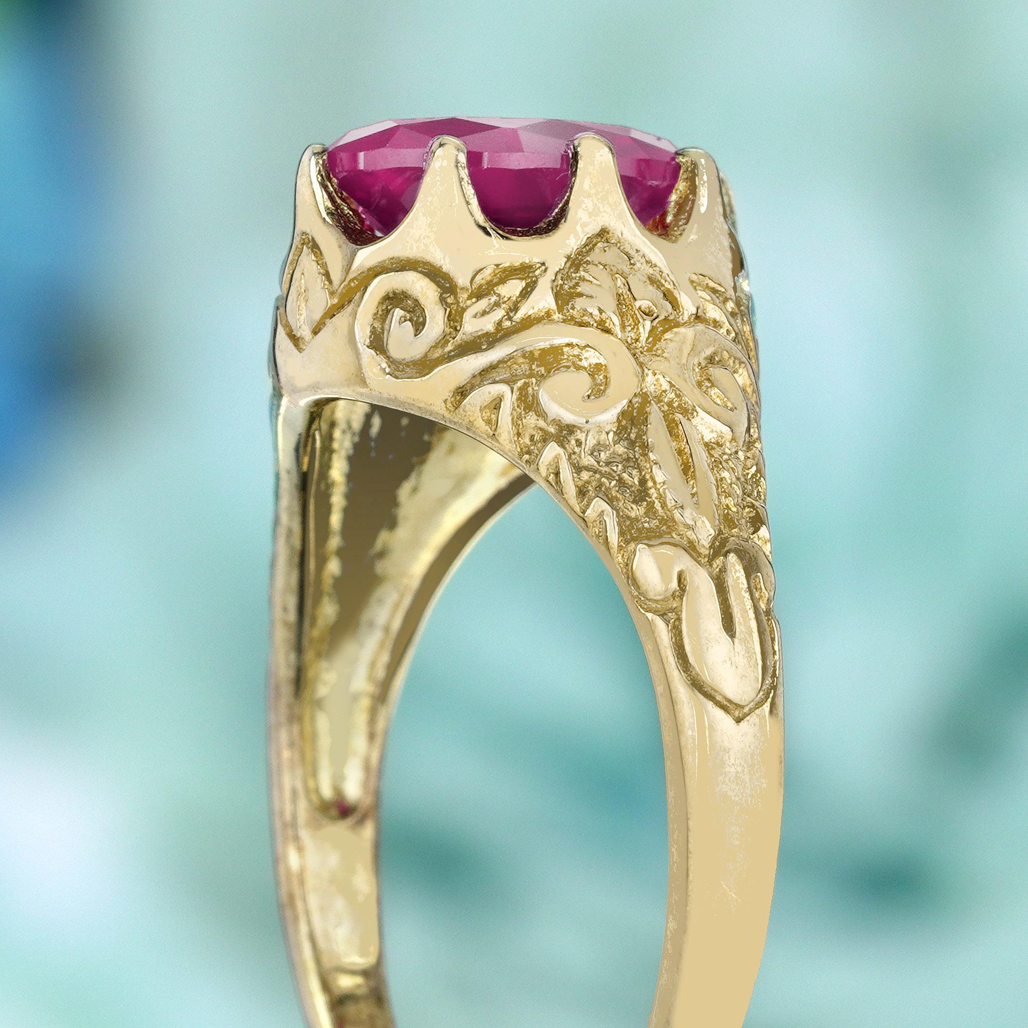 Bague sculptée de style vintage en or jaune 9 carats massif Pour femmes en vente