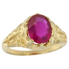 Natural Ruby Vintage Style Carved Ring in Solid 9K Yellow Gold