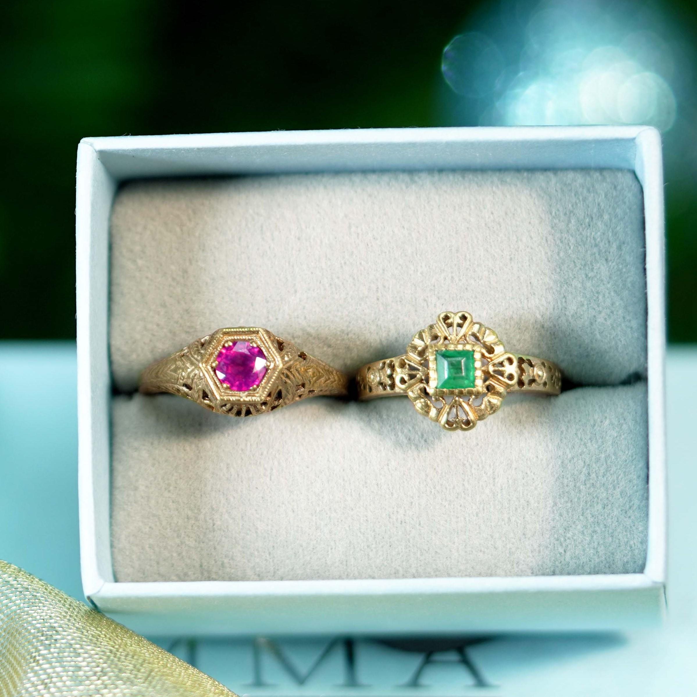 Bague filigrane de style vintage en or jaune 9 carats massif Neuf - En vente à Bangkok, TH