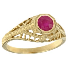 Natural Ruby Vintage Style Filigree Ring in Solid 9K Yellow Gold