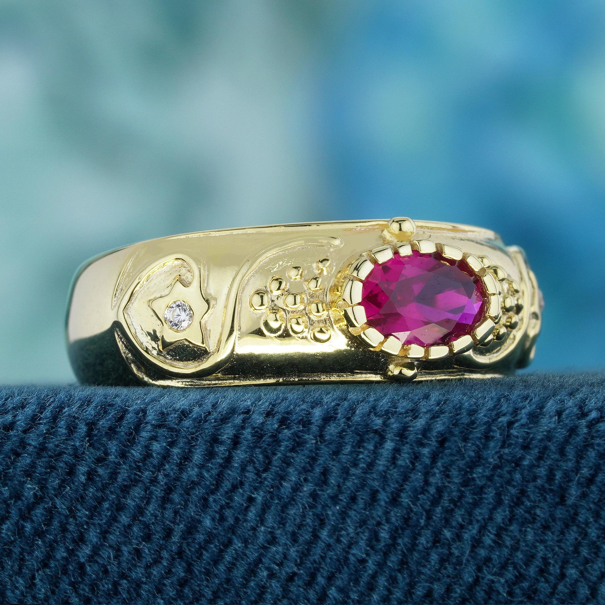 Edwardian Natural Ruby Vintage Style Ring in Solid 9K Yellow Gold For Sale
