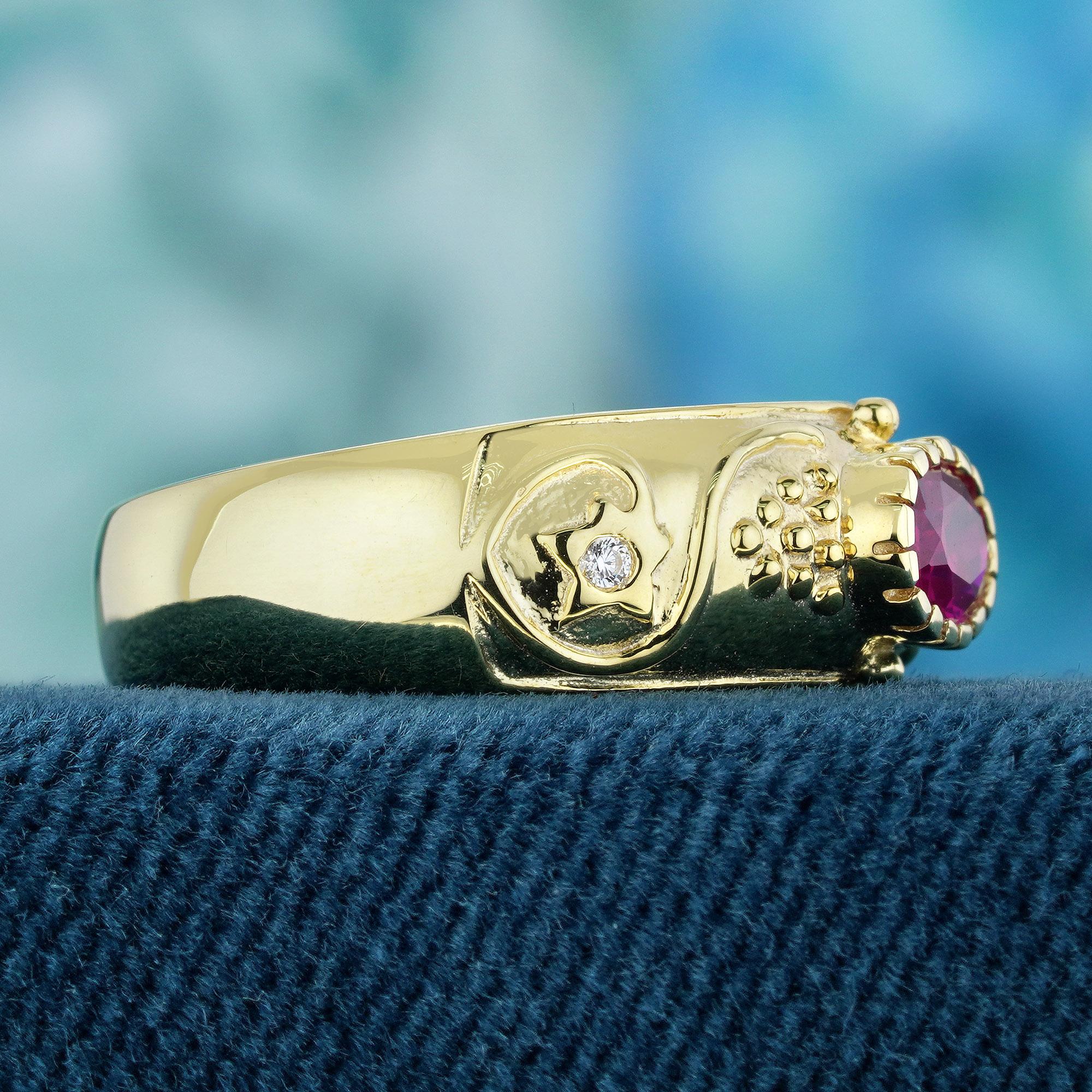 Oval Cut Natural Ruby Vintage Style Ring in Solid 9K Yellow Gold For Sale