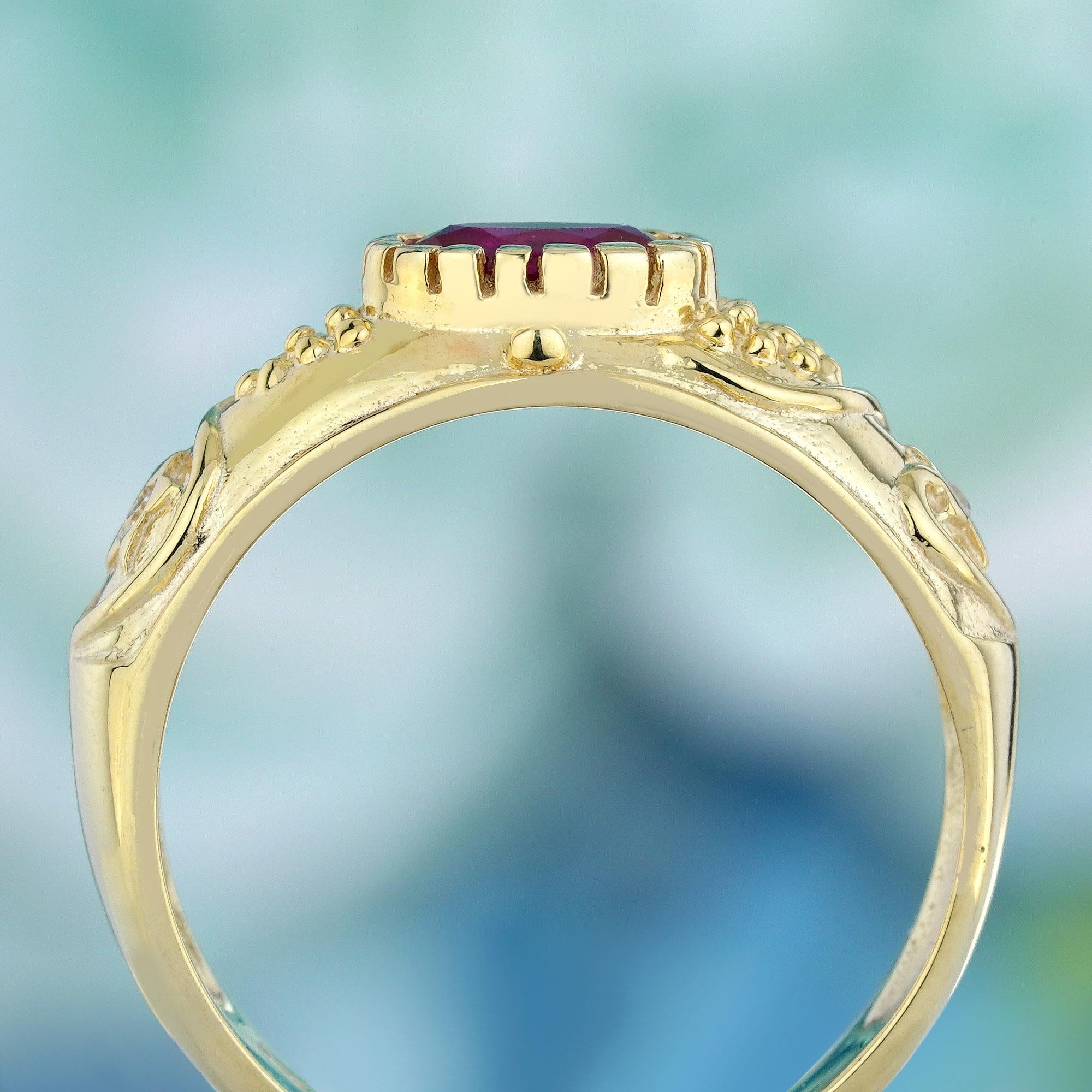 Natural Ruby Vintage Style Ring in Solid 9K Yellow Gold In New Condition For Sale In Bangkok, TH
