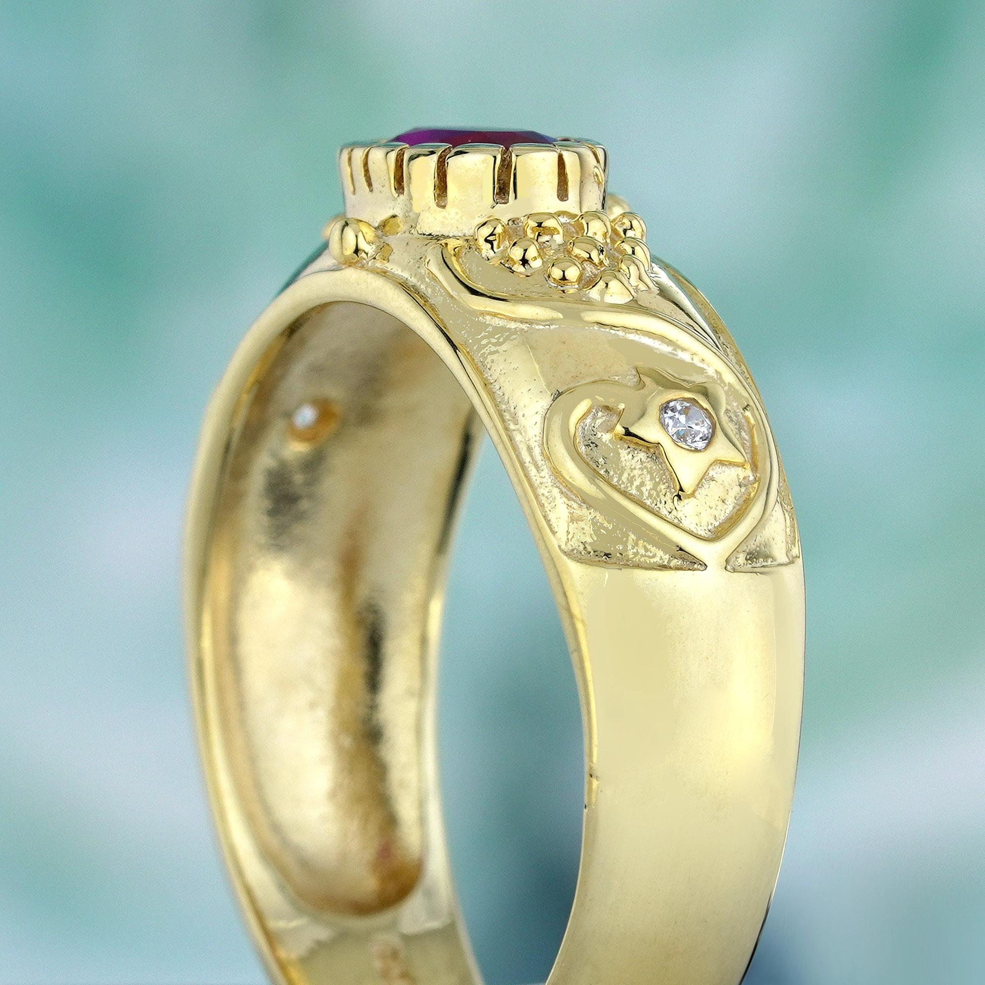 Women's Natural Ruby Vintage Style Ring in Solid 9K Yellow Gold For Sale