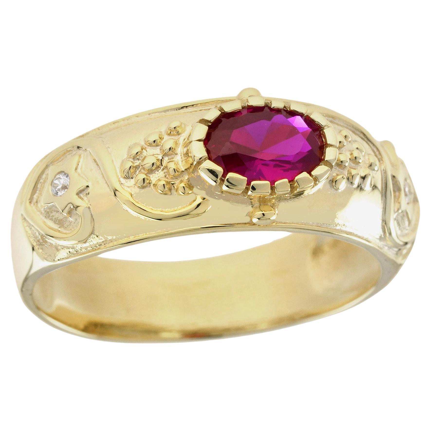 Natural Ruby Vintage Style Ring in Solid 9K Yellow Gold For Sale