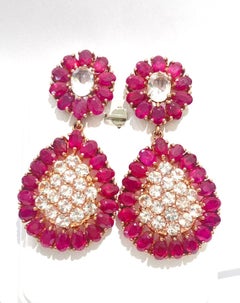 Natural Ruby & White Sapphire “Bochic“ Earrings Set In 18K Gold & Silver