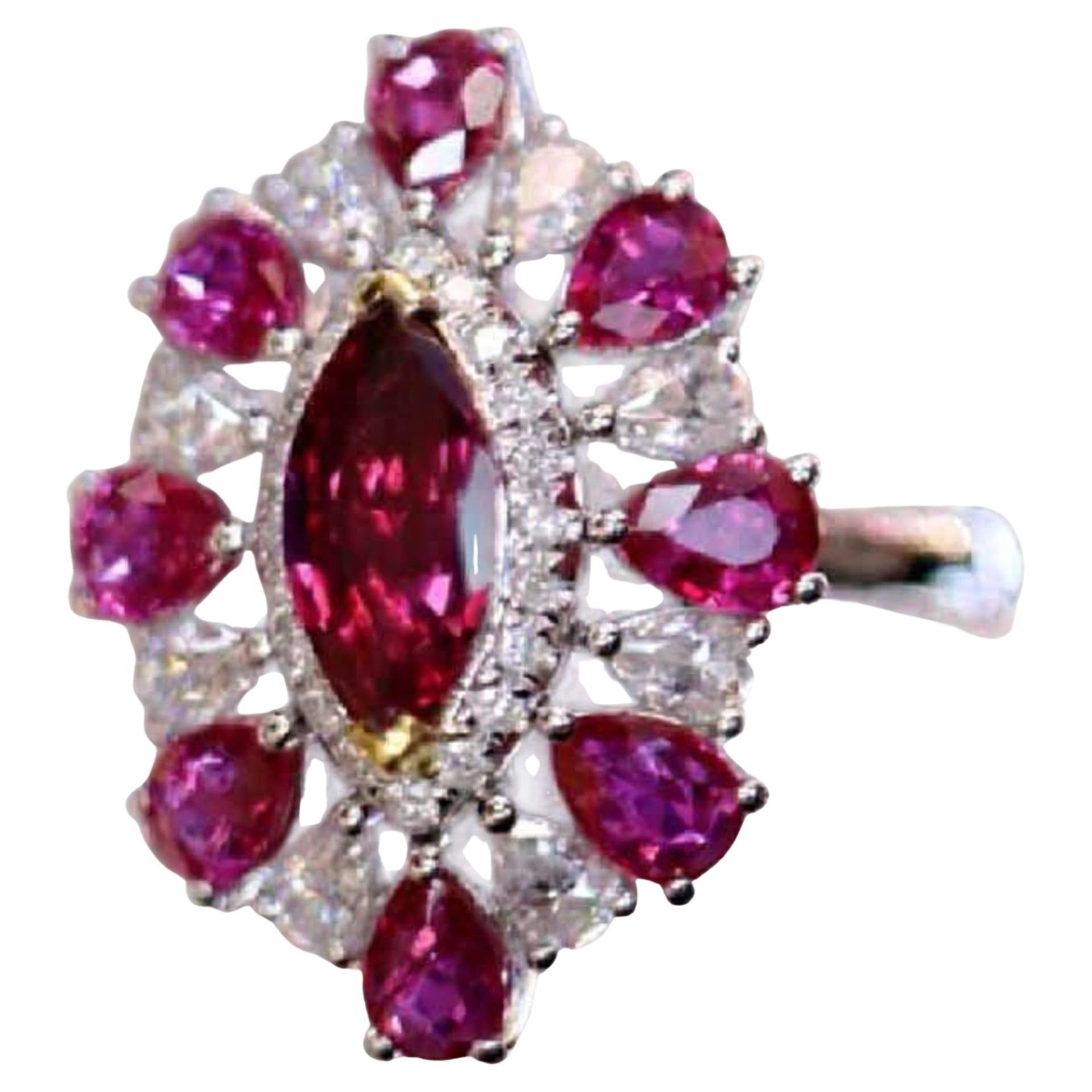 18K Rose Gold Ruby and Diamond Ring, Custom Design, India, Size 7