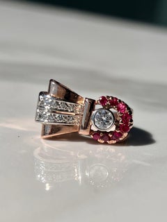 Natural Rudy & Diamond Retro Ring 14kt Rose Gold