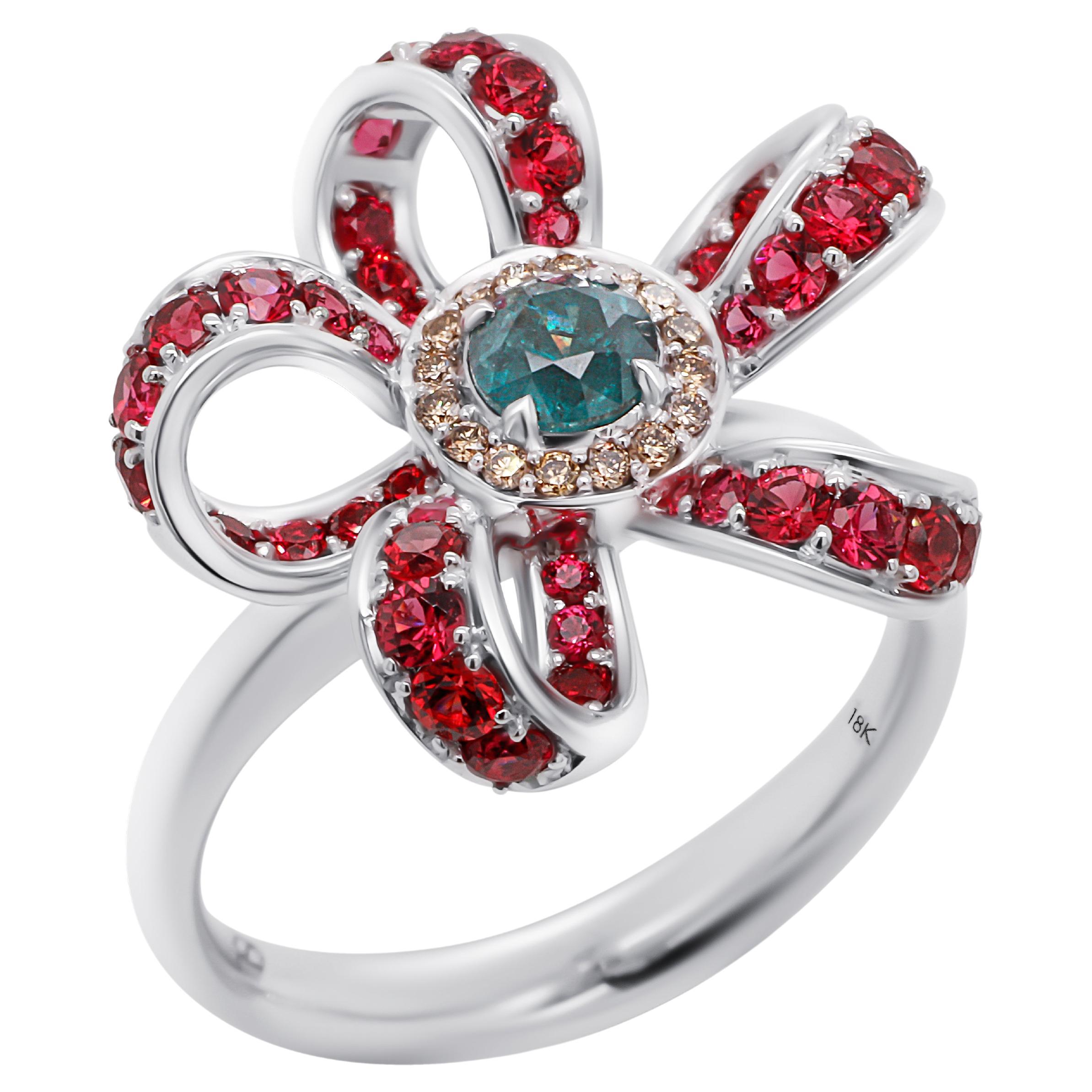 Natural Russian Alexandrite Floral 18K Gold Ring with Pink Spinels and Diamonds