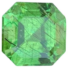 Natural Rutile Peridot Gemstones: 13.73 Carat Asscher Cut Peridot From Pakistan
