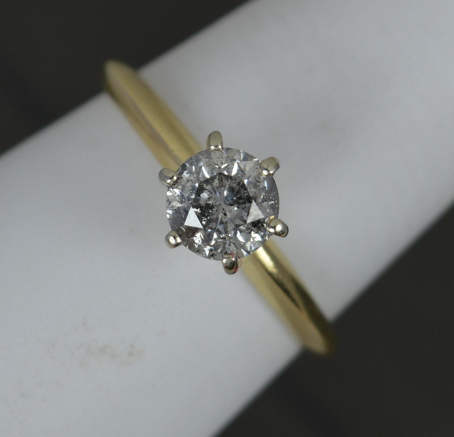 Natural Salt and Pepper 0.7ct Diamond and 14ct Gold Solitaire Engagement Ring 3