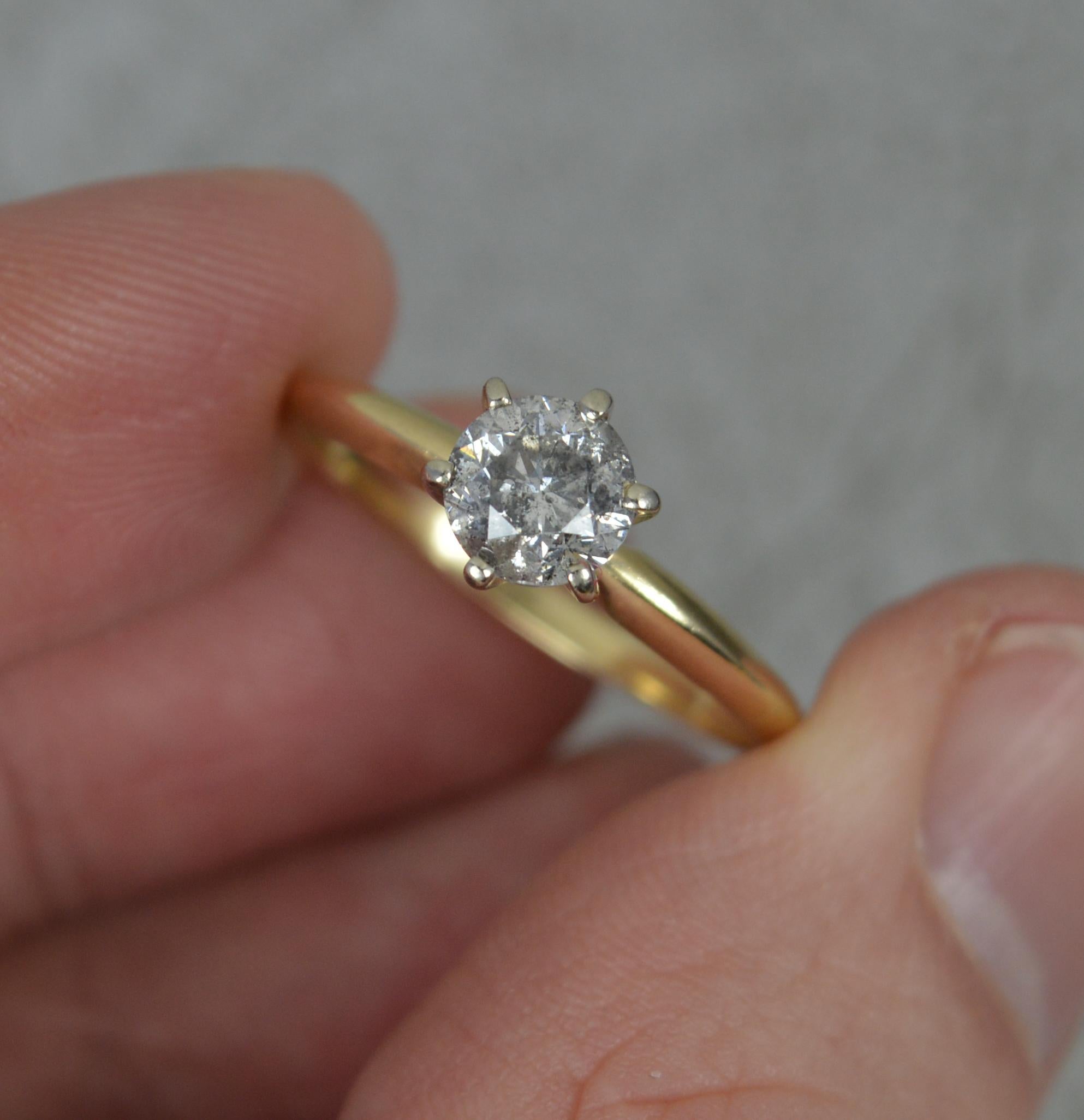 Round Cut Natural Salt and Pepper 0.7ct Diamond and 14ct Gold Solitaire Engagement Ring