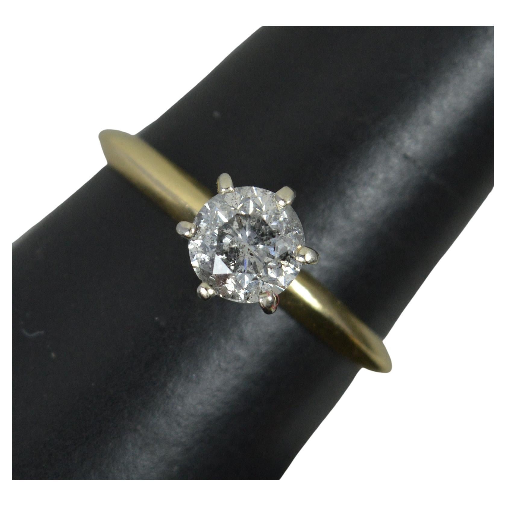 Natural Salt and Pepper 0.7ct Diamond and 14ct Gold Solitaire Engagement  Ring For Sale at 1stDibs