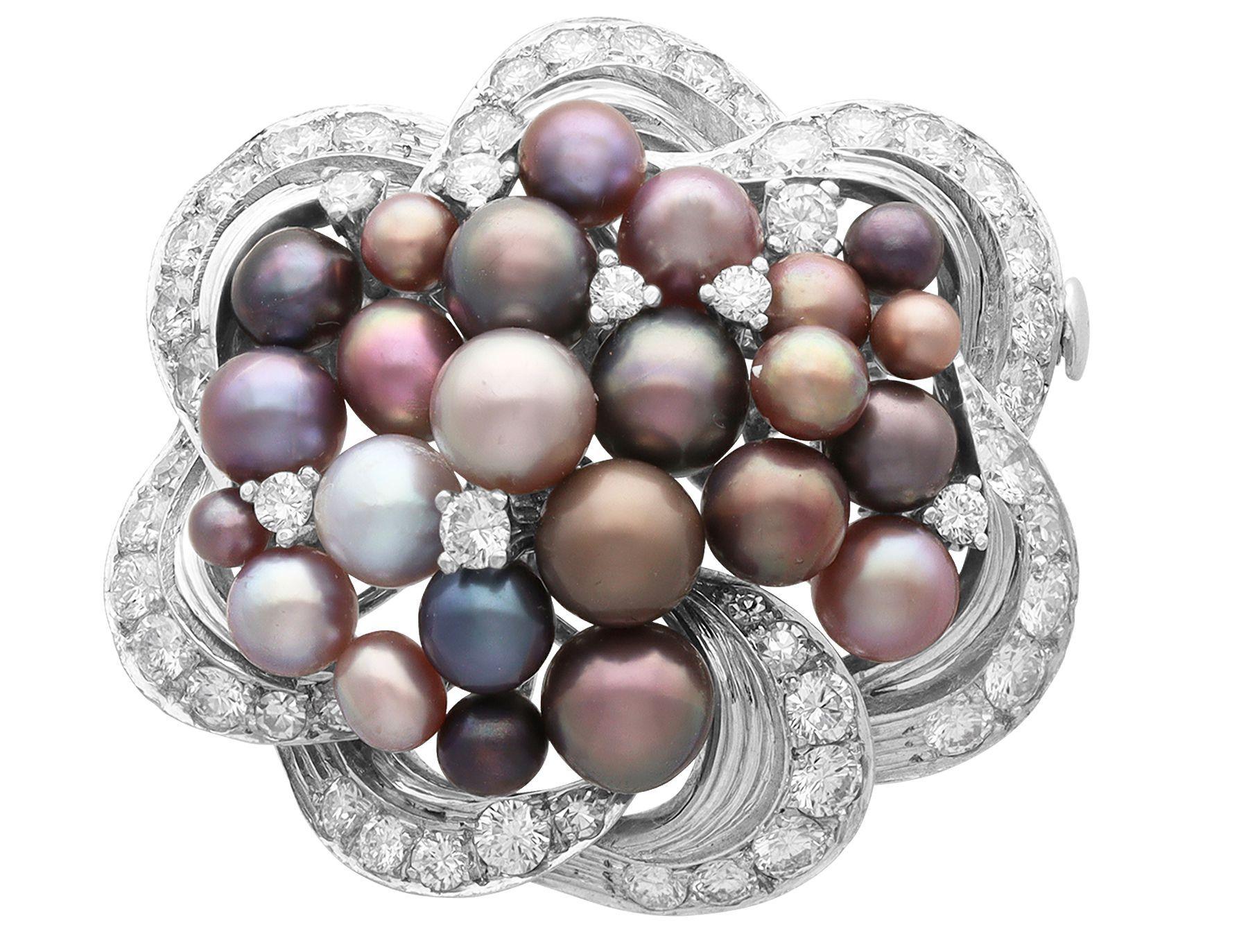 A magnificent, fine and impressive vintage 1950s 2.92 carat diamond and natural saltwater pearl, 18k white gold Asprey jewelry set of a brooch, ring and earrings; part of our diverse diamond jewelry collections.

This stunning, fine and impressive