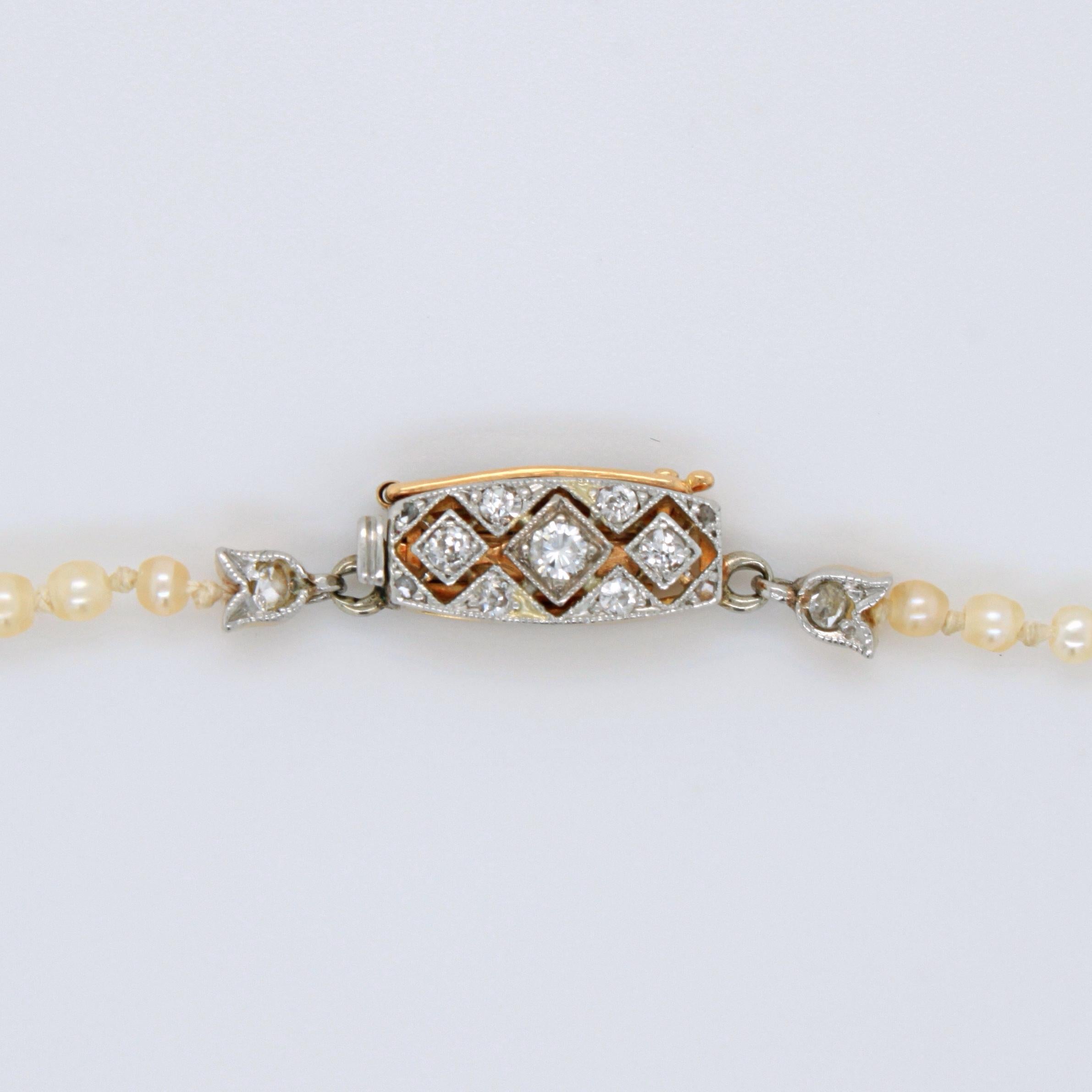 Natural Saltwater Pearl and Diamond Necklace, 1920s 1