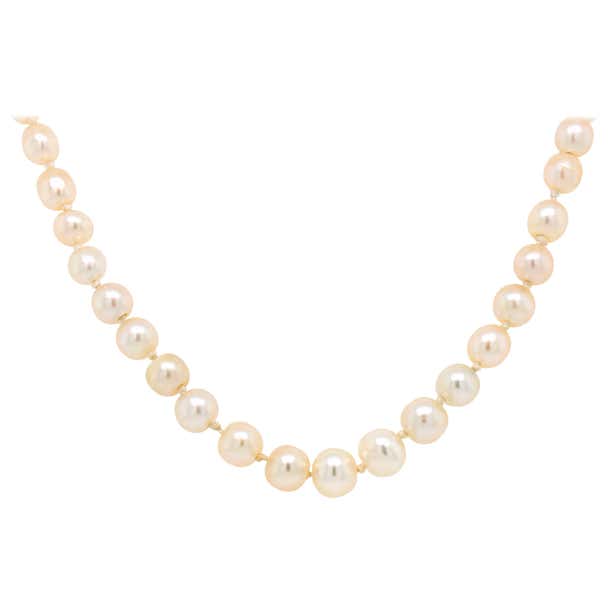 Natural Saltwater Pearl and Diamond Necklace, 1920s For Sale at 1stDibs