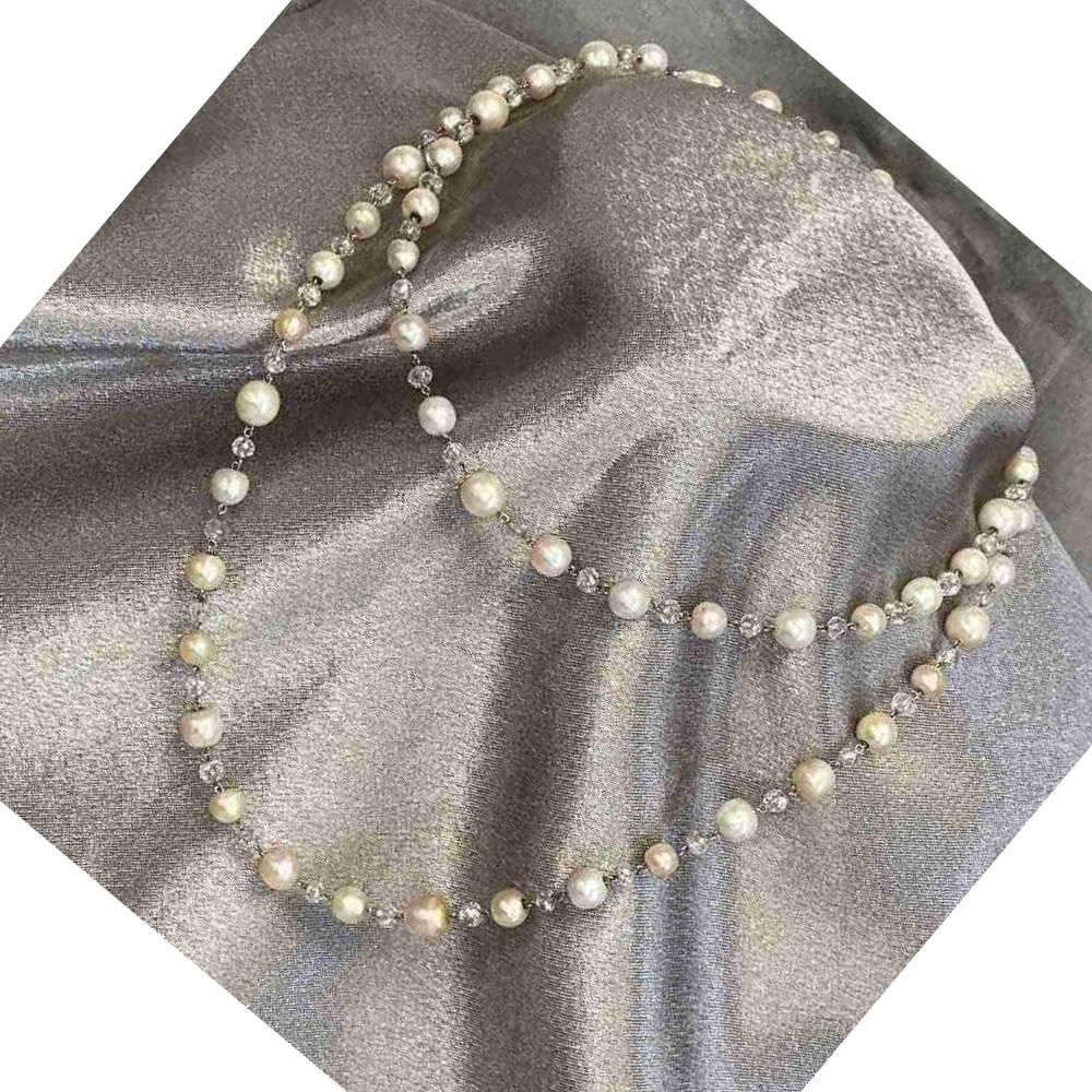 Art Deco Natural Saltwater Pearl & Briolette Cut Diamond Necklace, Platinum  For Sale