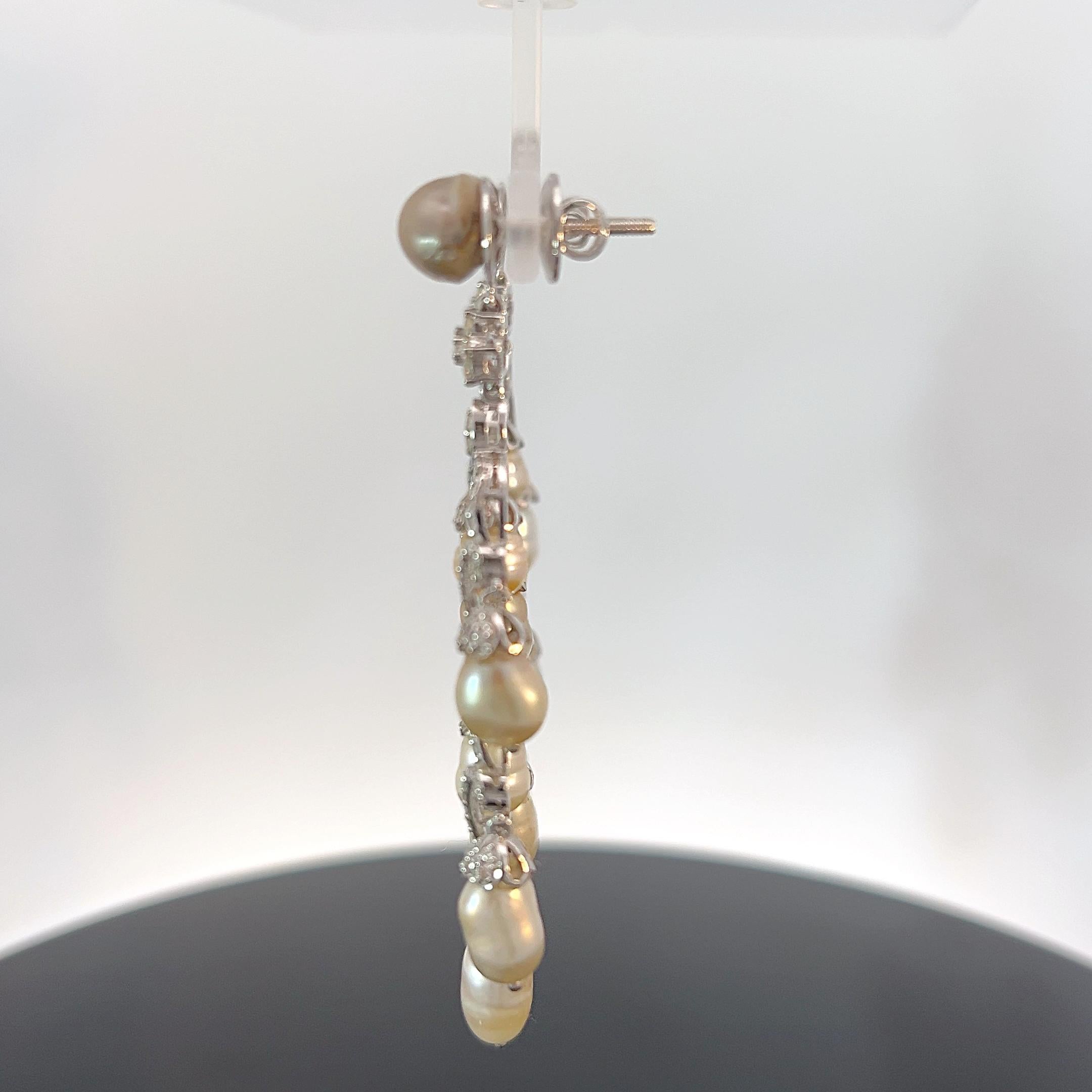 Contemporary Natural Saltwater Pearl Chandelier Earrings DANAT Certified For Sale