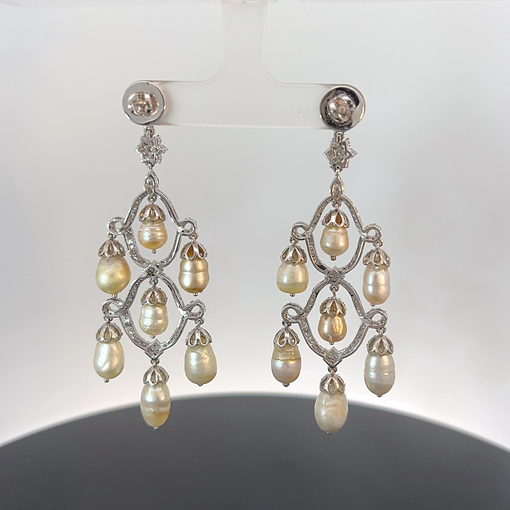 Natural Saltwater Pearl Chandelier Earrings DANAT Certified For Sale 1