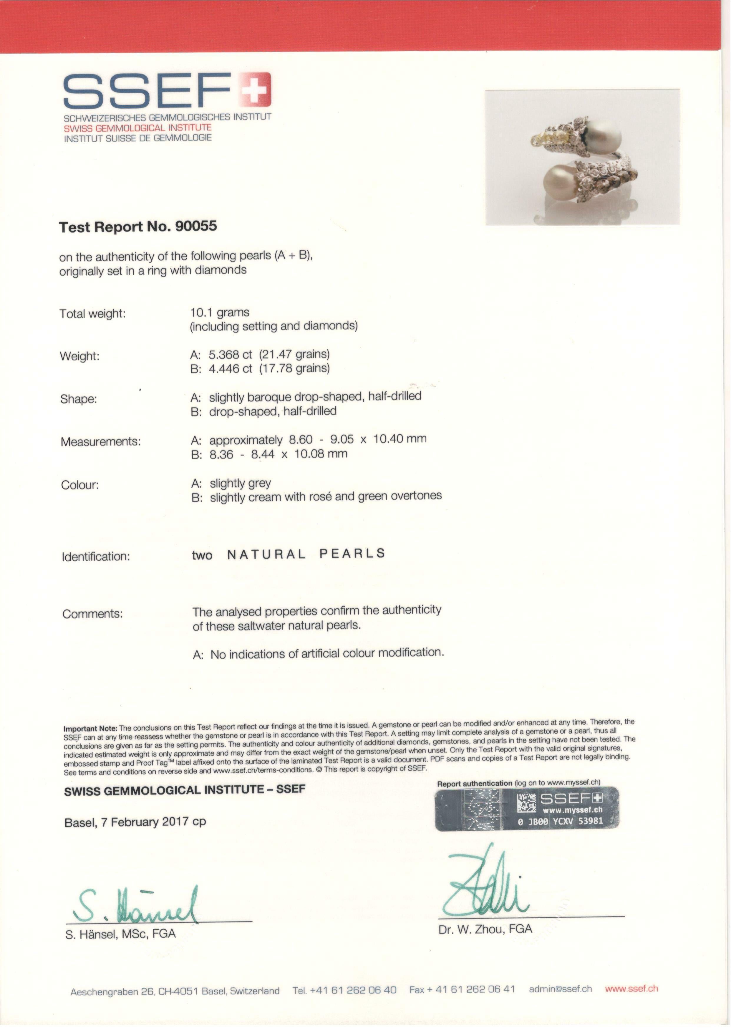 Contemporary Natural Saltwater Pearl Cocktail Ring Certified SSEF For Sale