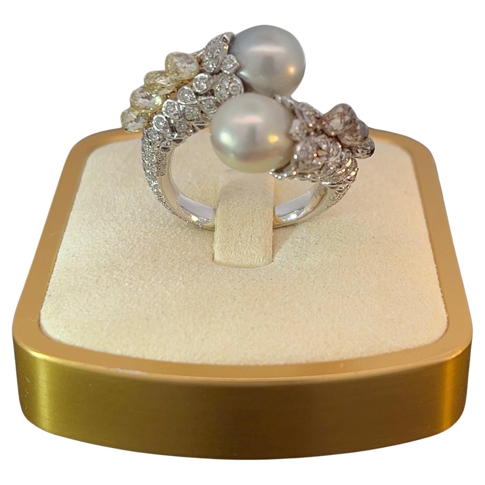 Anillo de cóctel de perlas naturales de agua salada Certificado SSEF