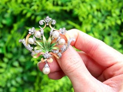 Natural Saltwater Pearl Diamond Enamel and 18k Yellow Gold Pendant / Brooch