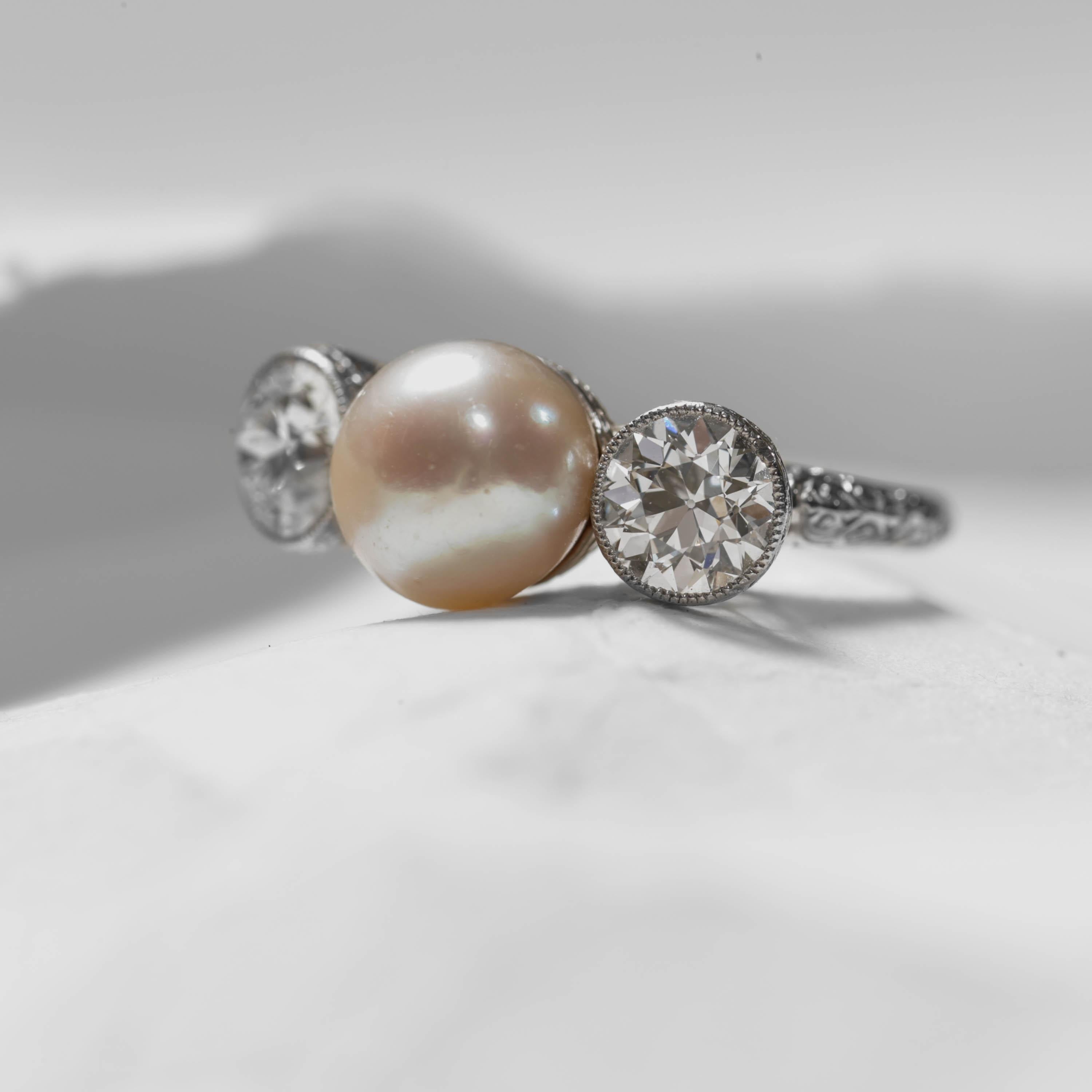 Diamond, Pearl Ring GIA Certified Natural, Edwardian, Black Starr and Frost For Sale 4