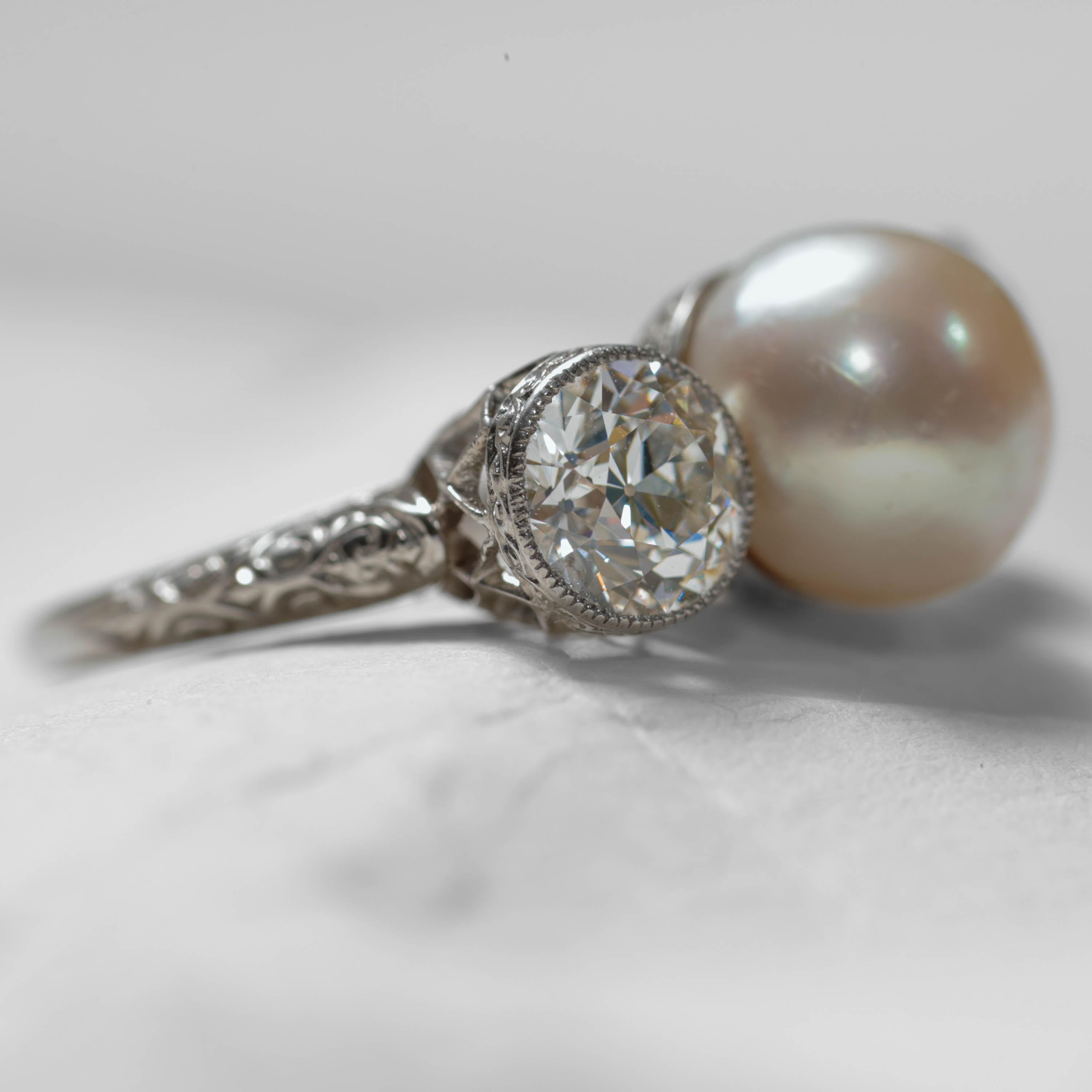 Diamond, Pearl Ring GIA Certified Natural, Edwardian, Black Starr and Frost For Sale 5