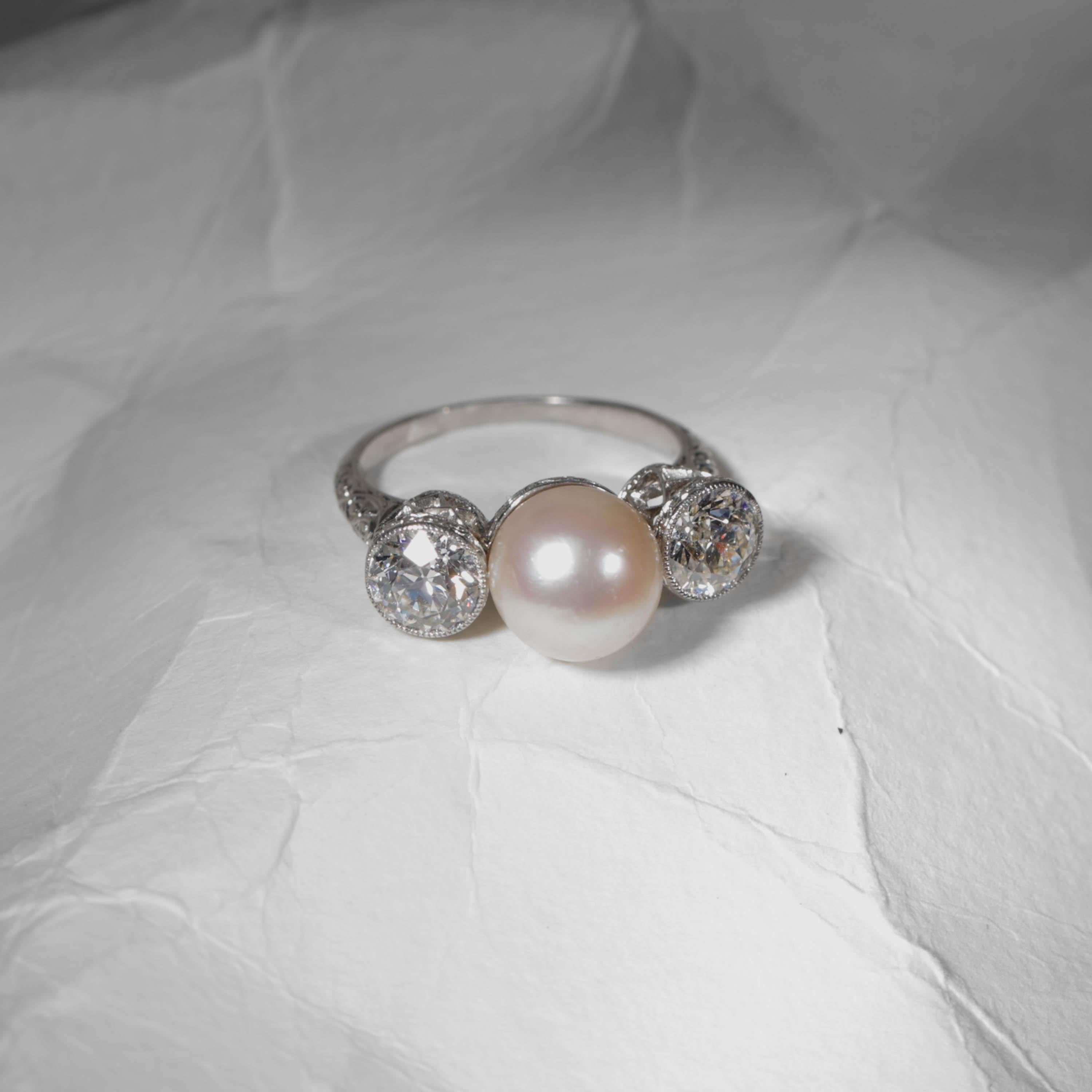 Diamond, Pearl Ring GIA Certified Natural, Edwardian, Black Starr and Frost For Sale 6