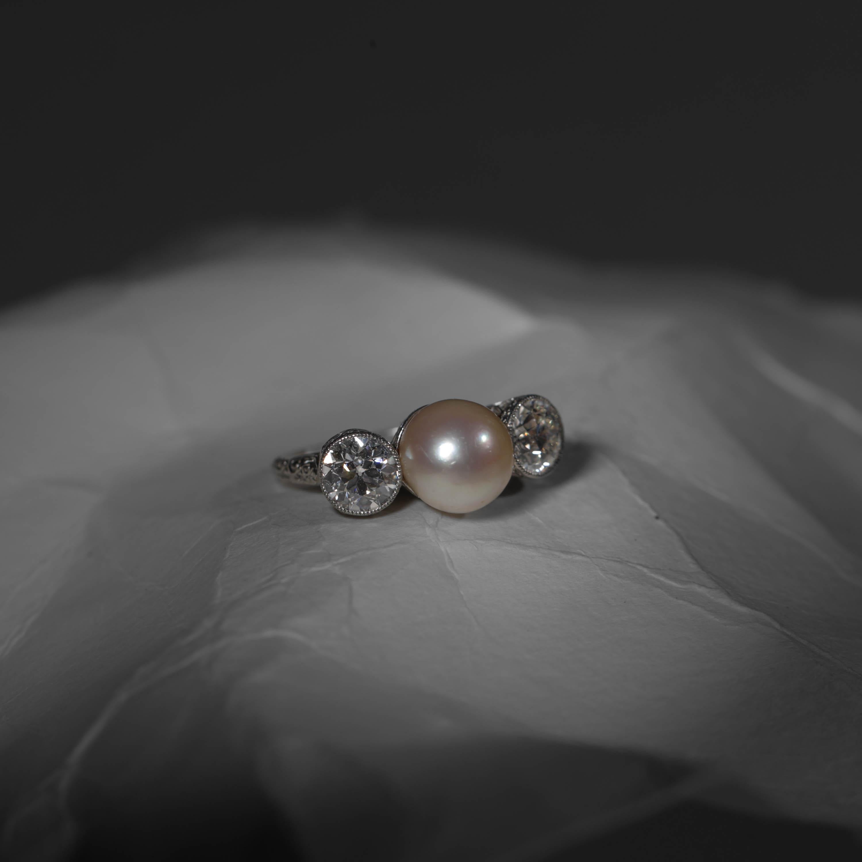Diamond, Pearl Ring GIA Certified Natural, Edwardian, Black Starr and Frost For Sale 7