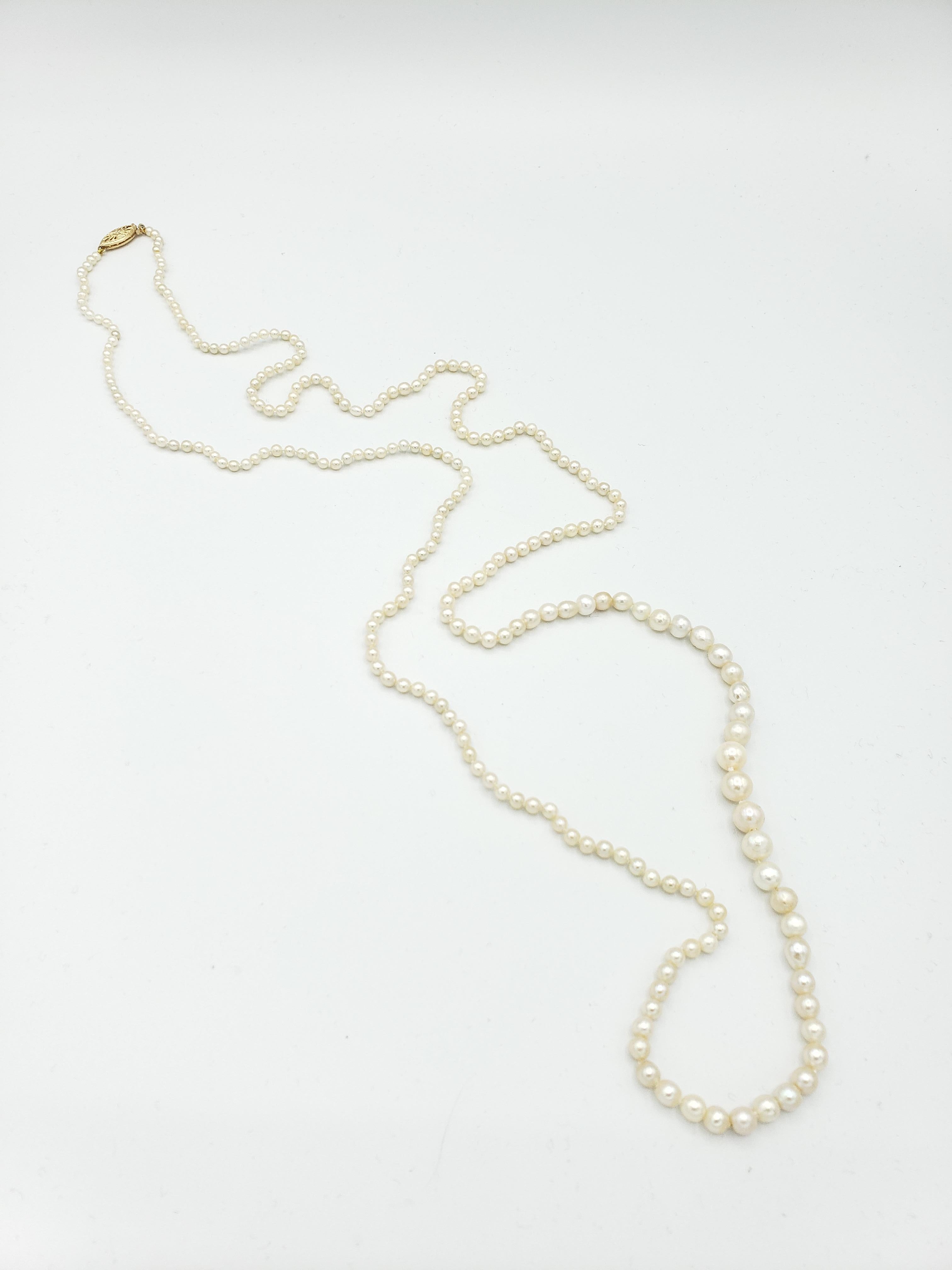 Early Victorian NEW GIA Cert Natural Saltwater Pearl Necklace 42 inches long. For Sale