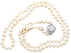 Natural Saltwater Pearl Necklace with 1.48 Carat Diamond 15k Yellow Gold Clasp