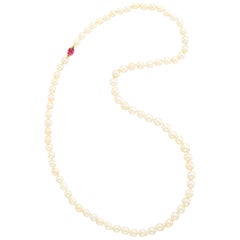 Natural Saltwater Pearl Necklace with a Ruby Clasp