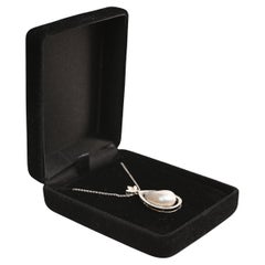 Natural Saltwater Pearl Pendant Necklace. 13ct Pearl and Diamond Halo Platinum