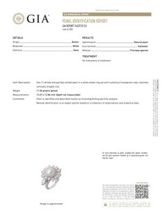 Natural Saltwater Pearl RoseDiamond & Gold Cocktail Ring GIA Certified 12.91 CTS