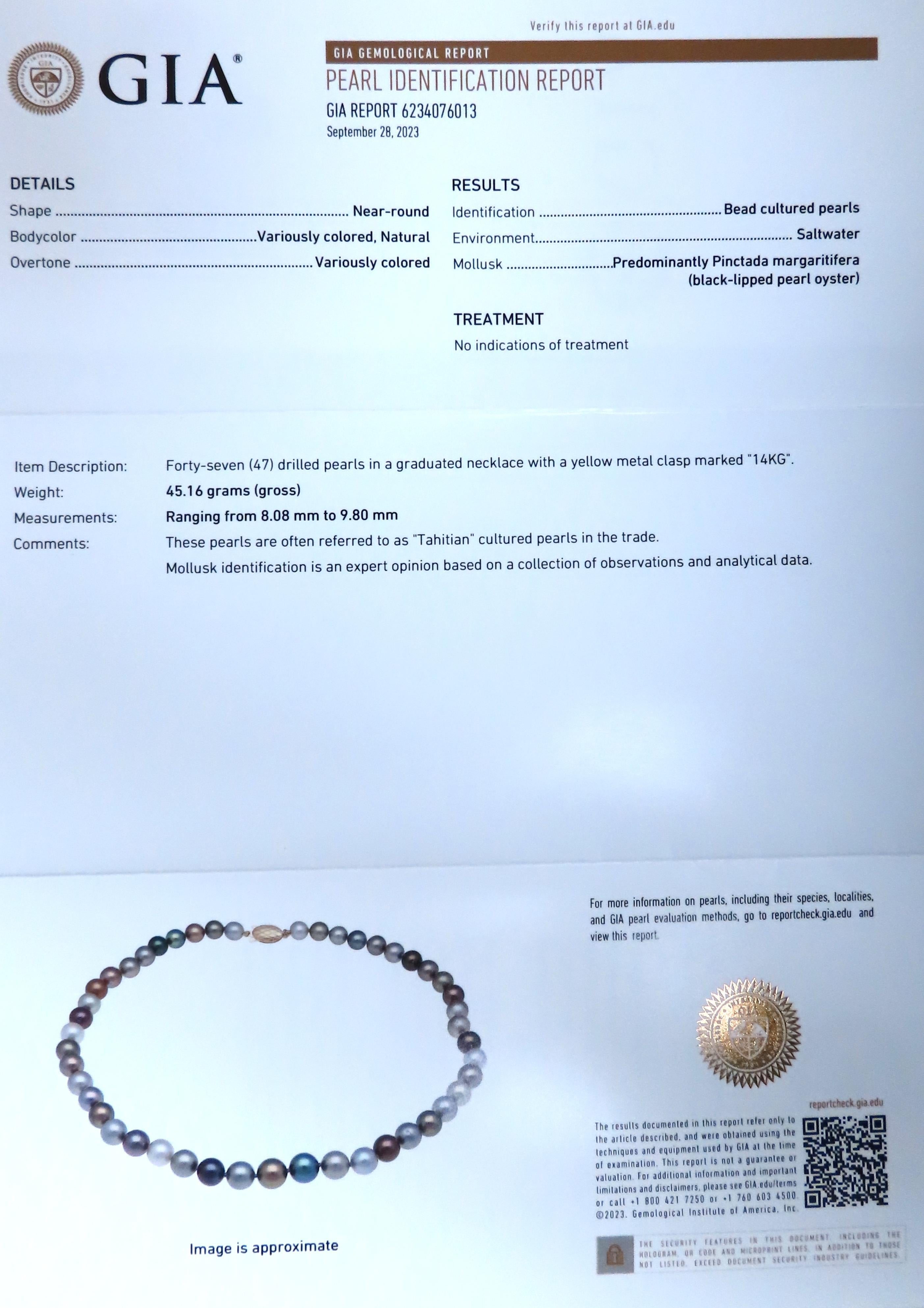 Natural Saltwater Tahitian Pearl Necklace GIA Certified Pinctada No Treat 12641 1