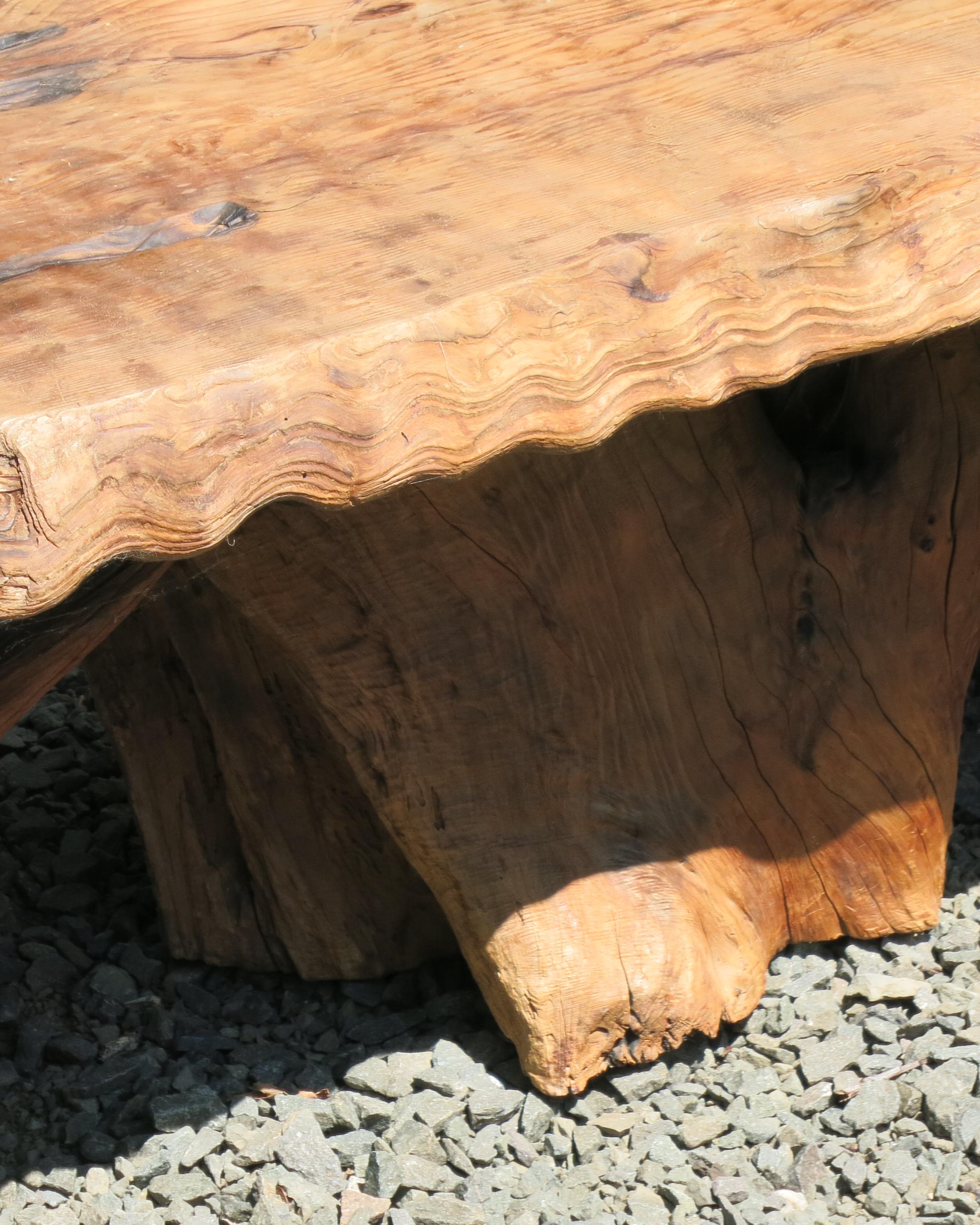 Natural Salvaged Wavy Wood Bench or Coffee Table Root Base Gallery Bench For Sale 4