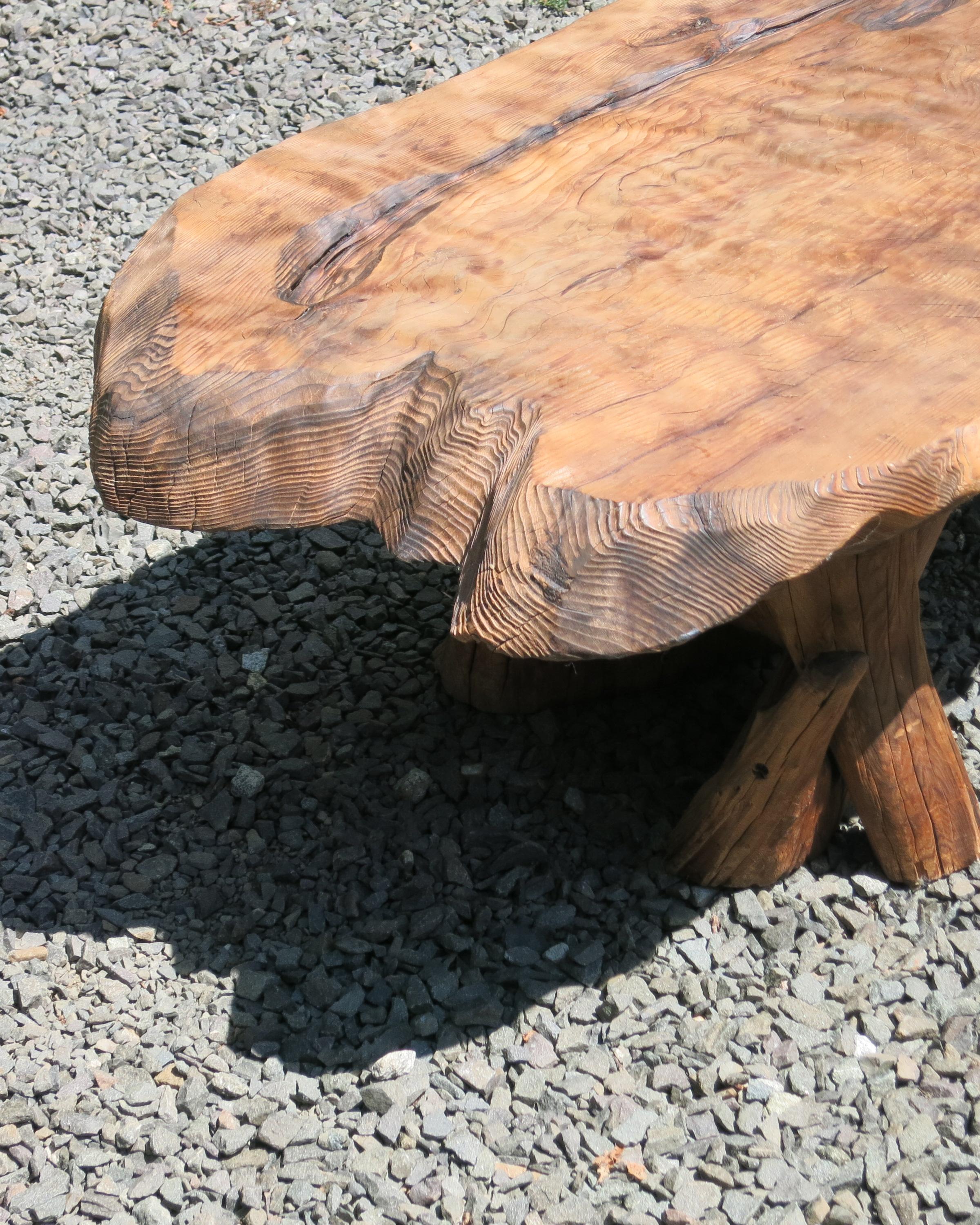 Natural Salvaged Wavy Wood Bench or Coffee Table Root Base Gallery Bench For Sale 5