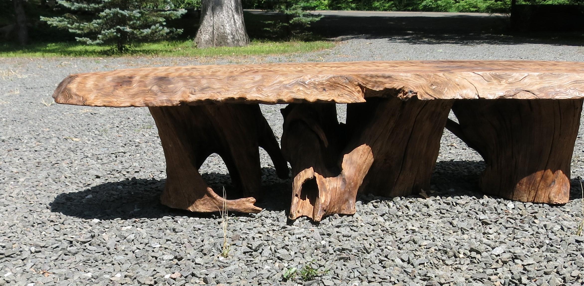Natural Salvaged Wavy Wood Bench or Coffee Table Root Base Gallery Bench In Good Condition For Sale In Newtown, CT
