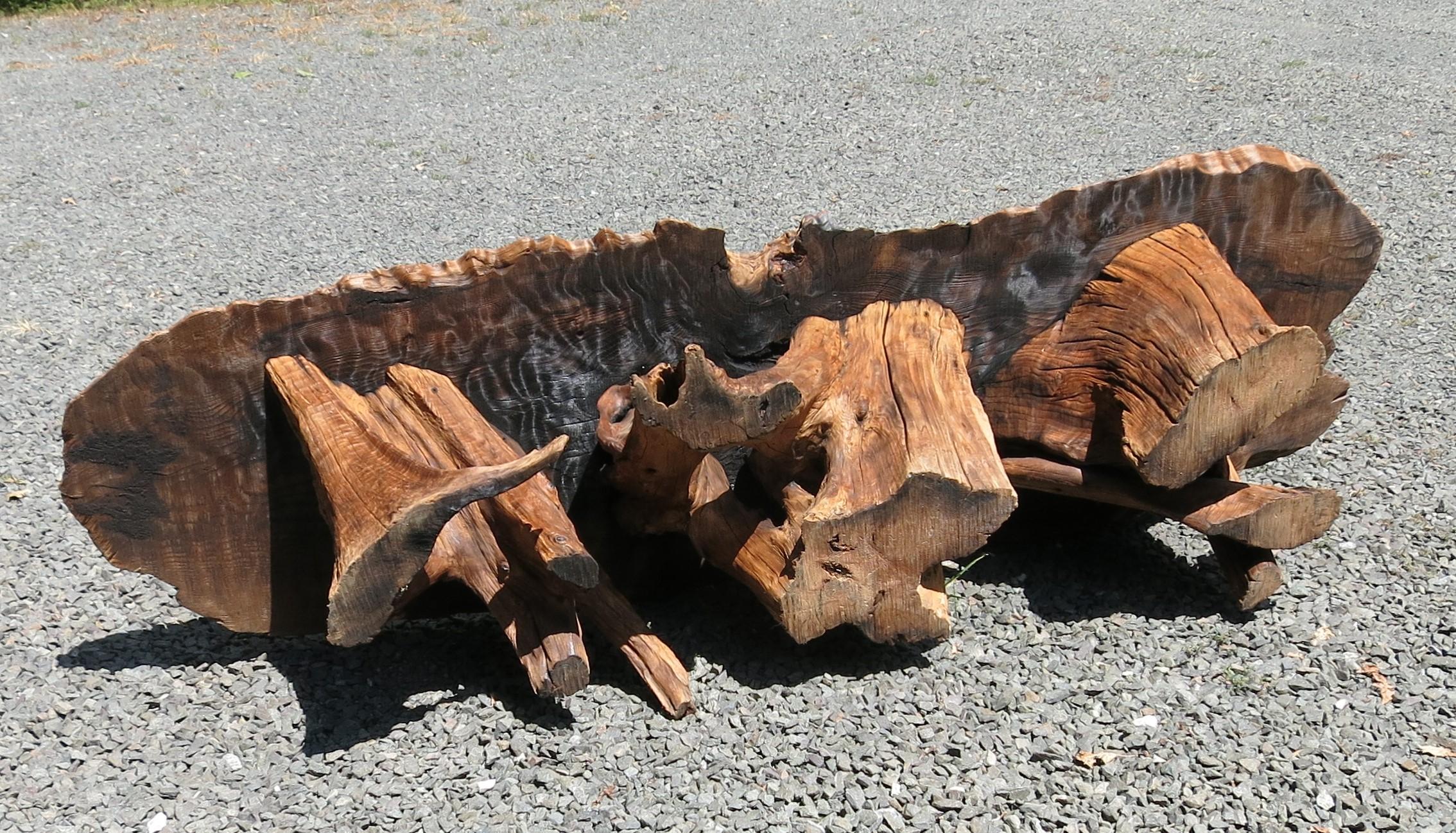 Late 20th Century Natural Salvaged Wavy Wood Bench or Coffee Table Root Base Gallery Bench For Sale
