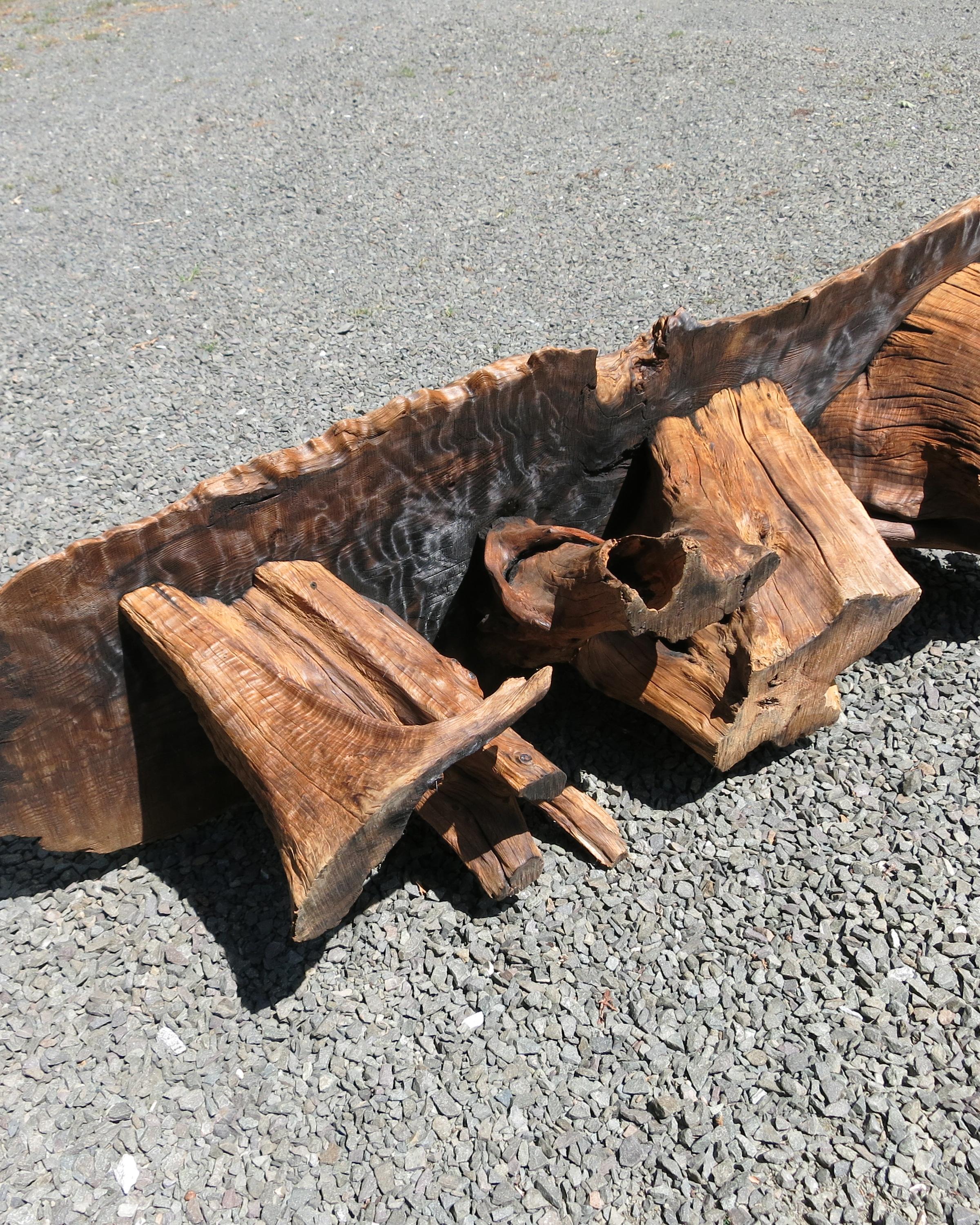 Natural Salvaged Wavy Wood Bench or Coffee Table Root Base Gallery Bench For Sale 1