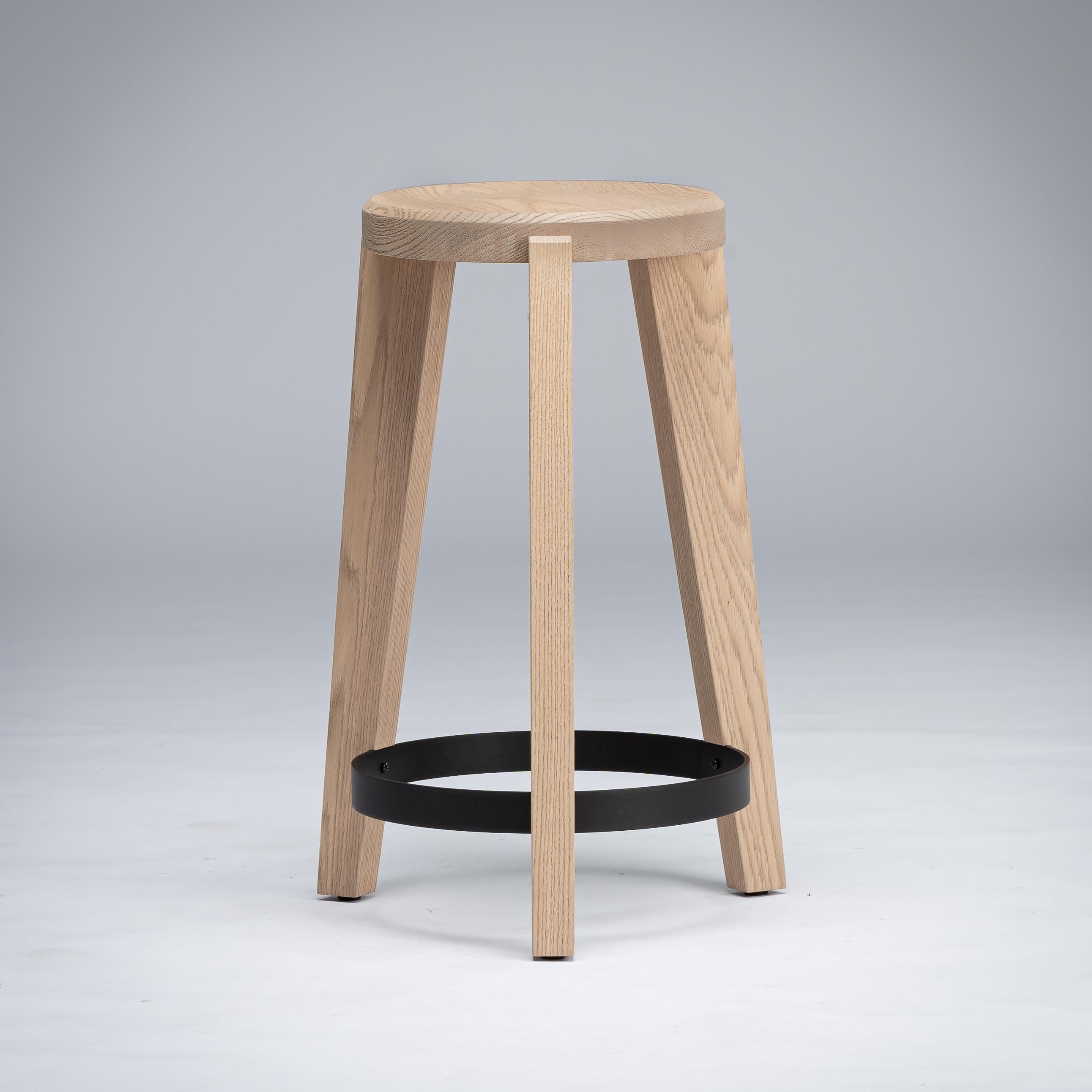 Counter stool by Mandy Graham 
Solid American walnut and/or american sandblasted oak 
Solid brushed brass / dark bronze base

Measures: 13