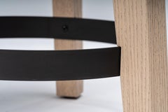 Natural Sandblasted Oak Counter Stool w/ Dark Bronze or Brass Base, Mandy Graham